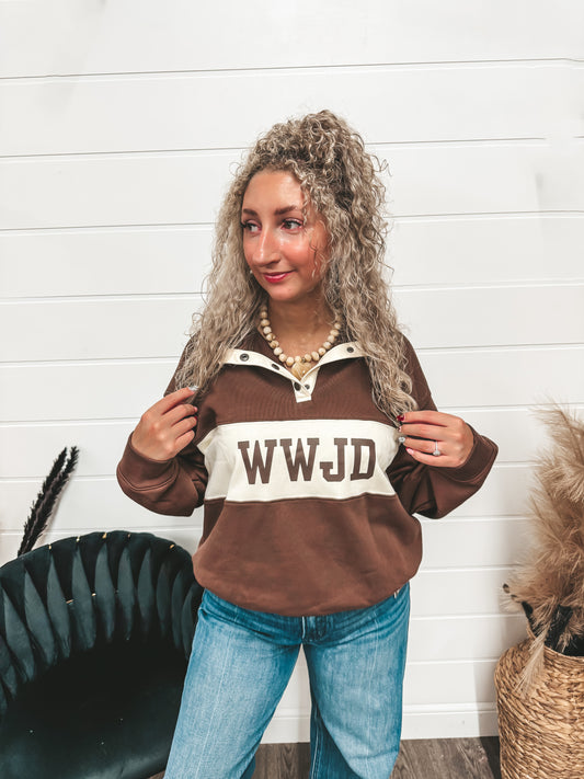 Brown WWJD snap pullover