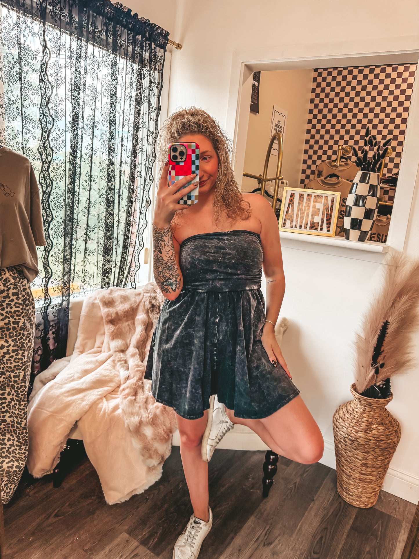 mineral wash strapless rompers