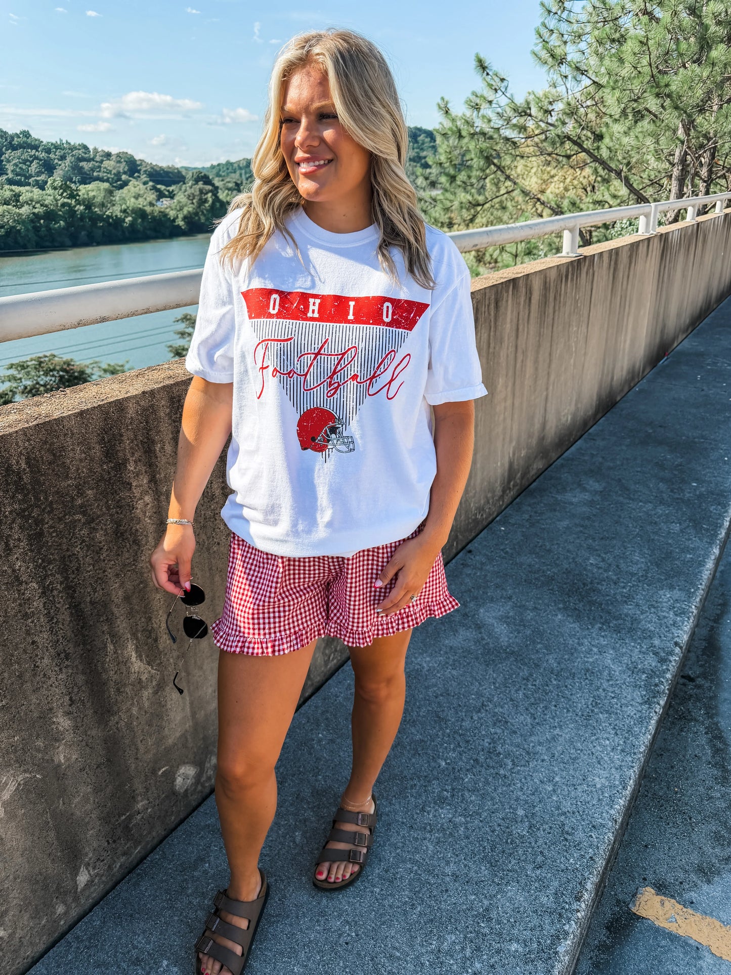 Ohio Stripe Football - White Tee PREORDER