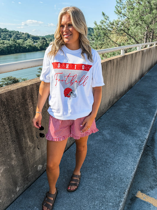 Ohio Stripe Football - White Tee PREORDER