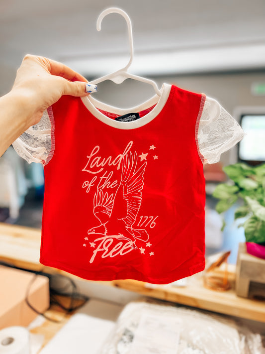 land of the free mesh sleeve kids top