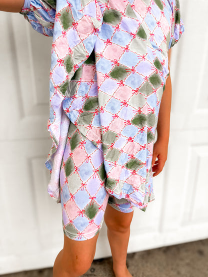 bamboo kids dress & shorts colorful diamond bow set PREORDER