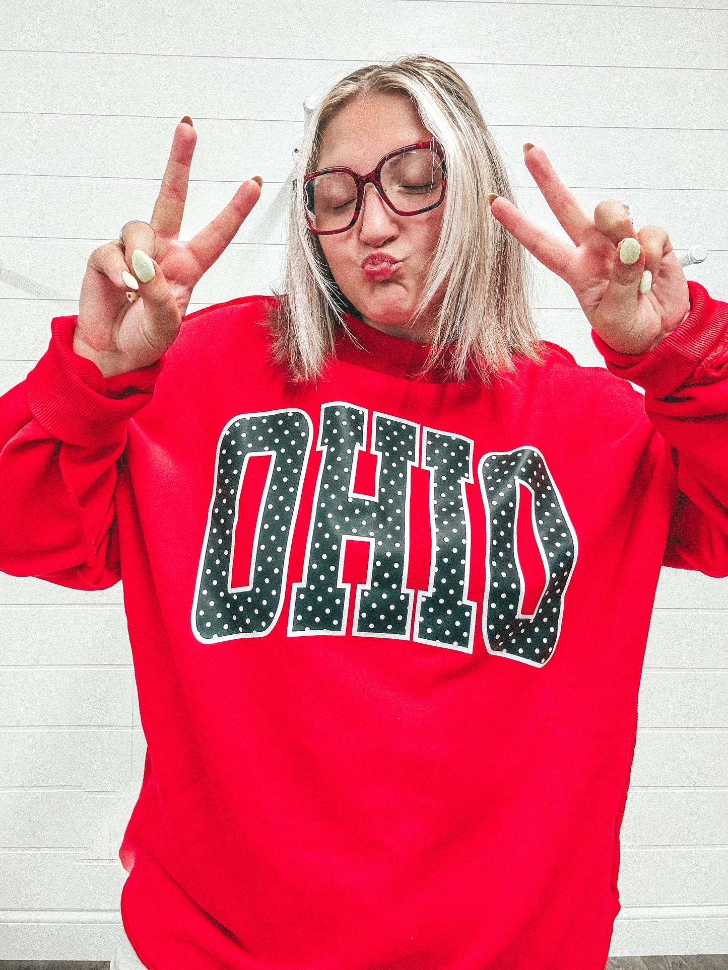Red OHIO polka dot mockneck