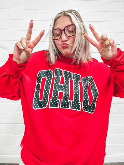 Red OHIO polka dot mockneck