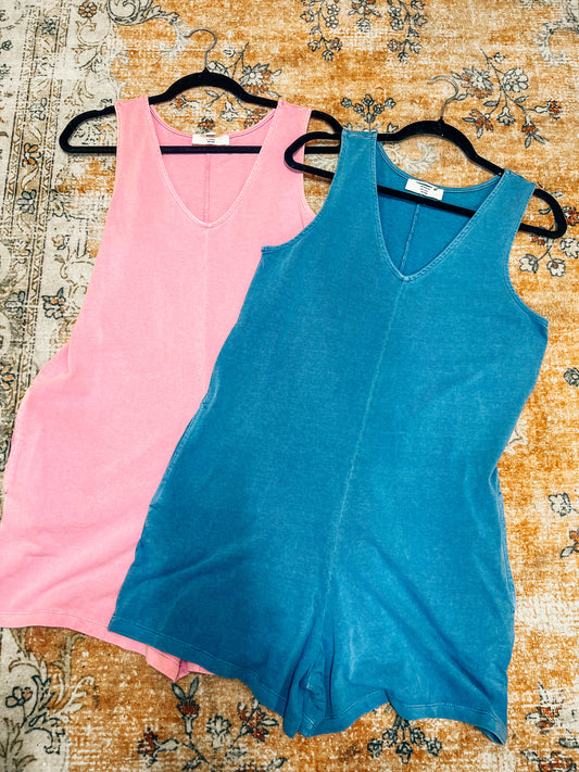 knit tank rompers with pockets-2 colors