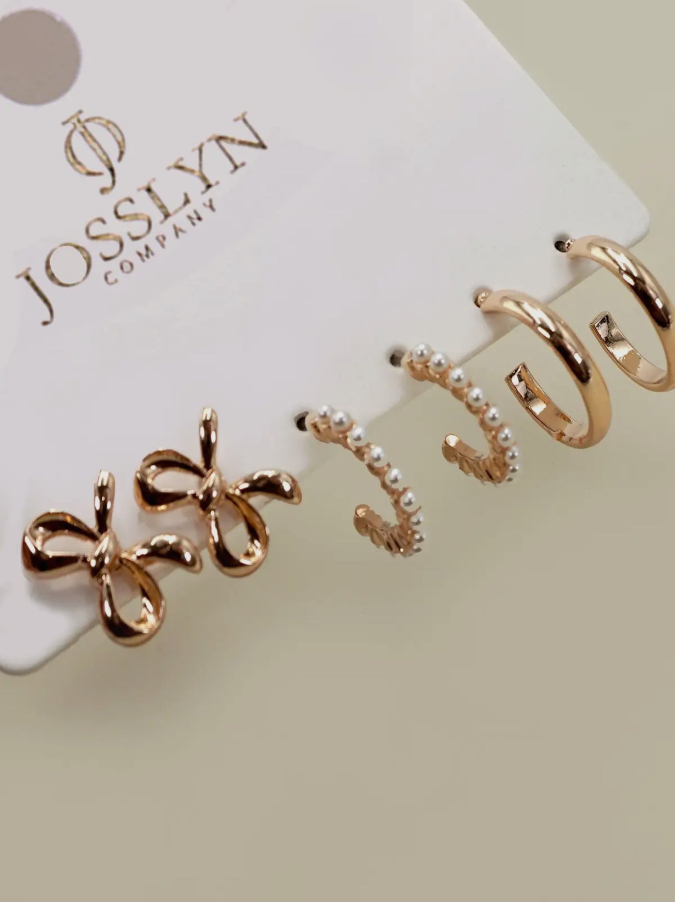 bow pearl studded gold hoop trio earrings