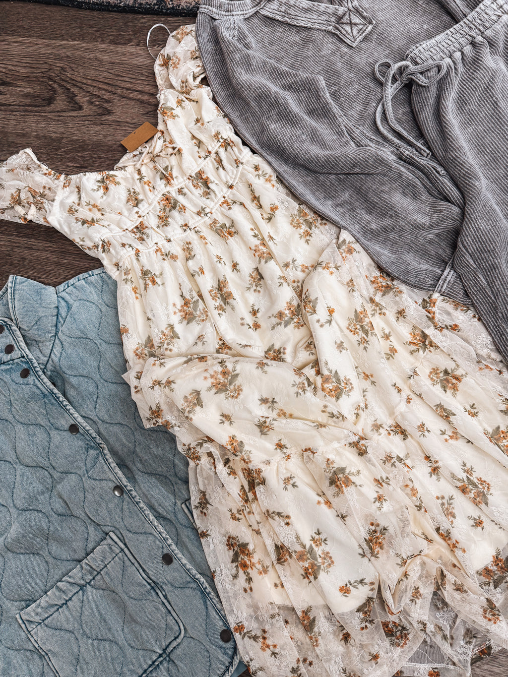 floral & cream puff sleeve midi dress