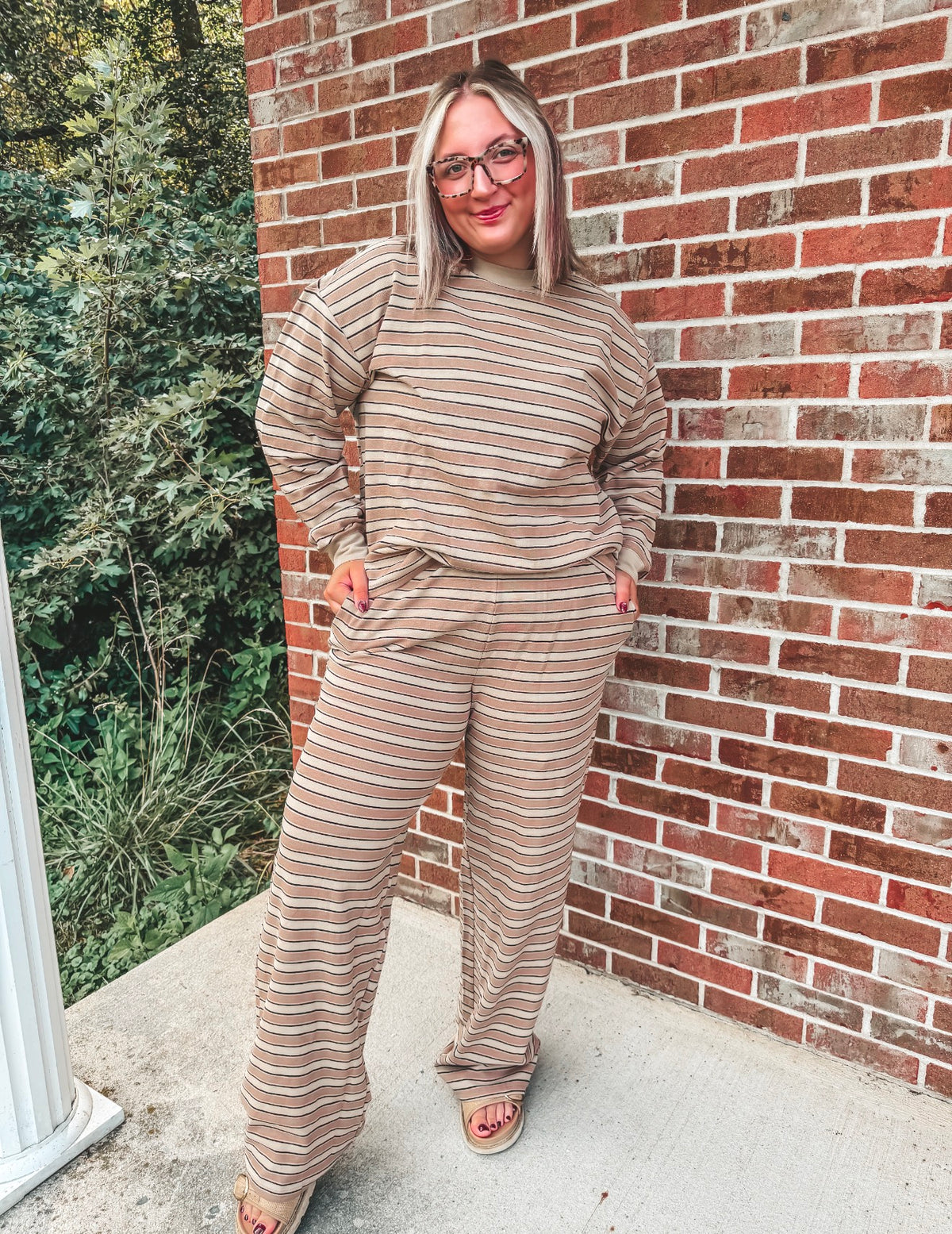 BIRDIE Long Sleeve Stripe Set in Cinnamon Sugar (Sold as Set)