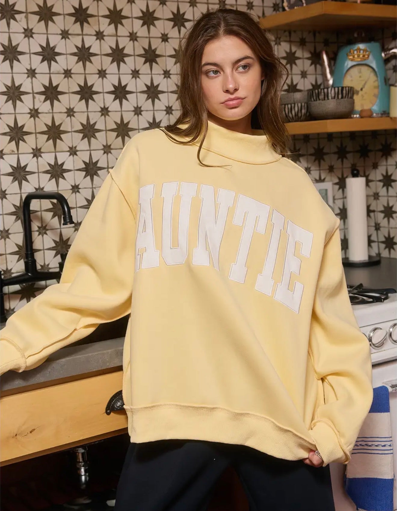 bucketlist yellow mother or auntie mock neck