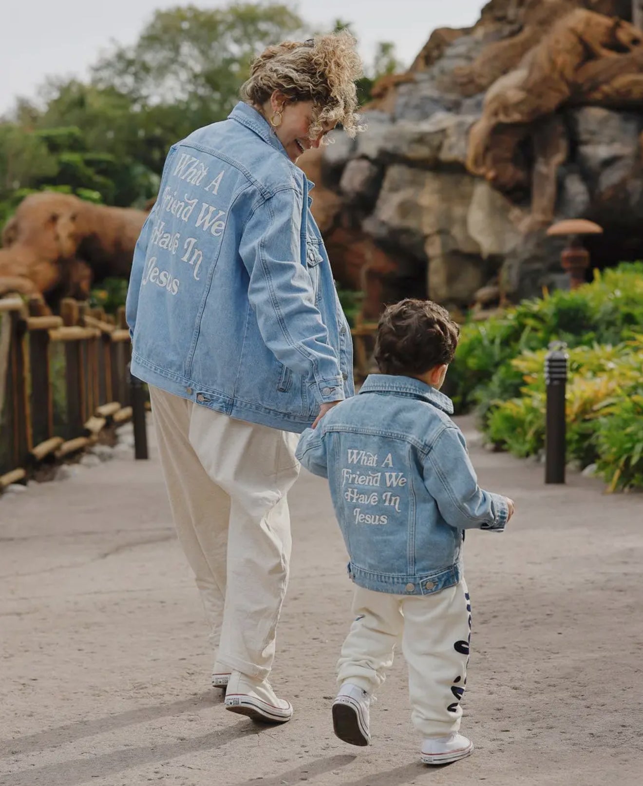 adult friend in jesus denim jacket