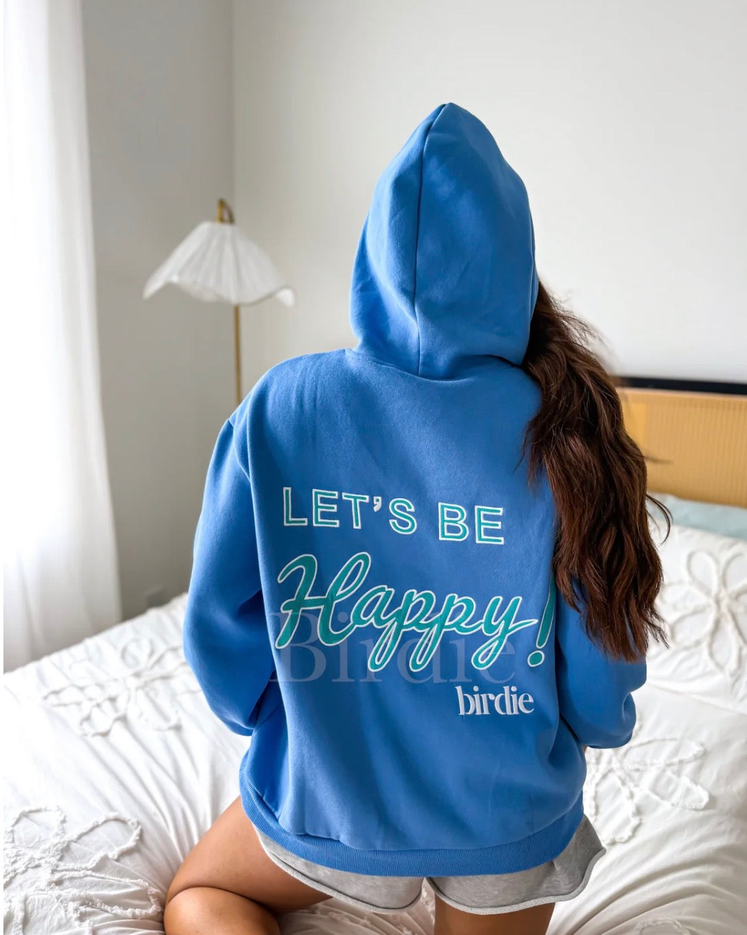 BIRDIE Let's Be Happy Hoodie in Flo Blue