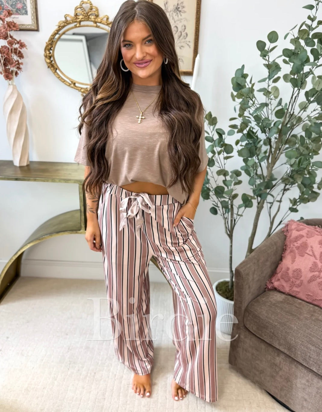 BIRDIE Stretchy Lounge Pants in Cocoa Linen
