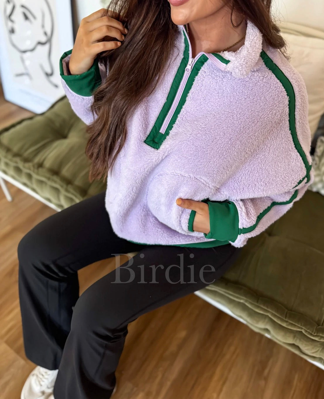 BIRDIE Boxy Bliss Half-Zip in Lilac & Green