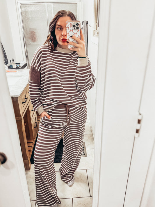 mocha striped cloud knit set