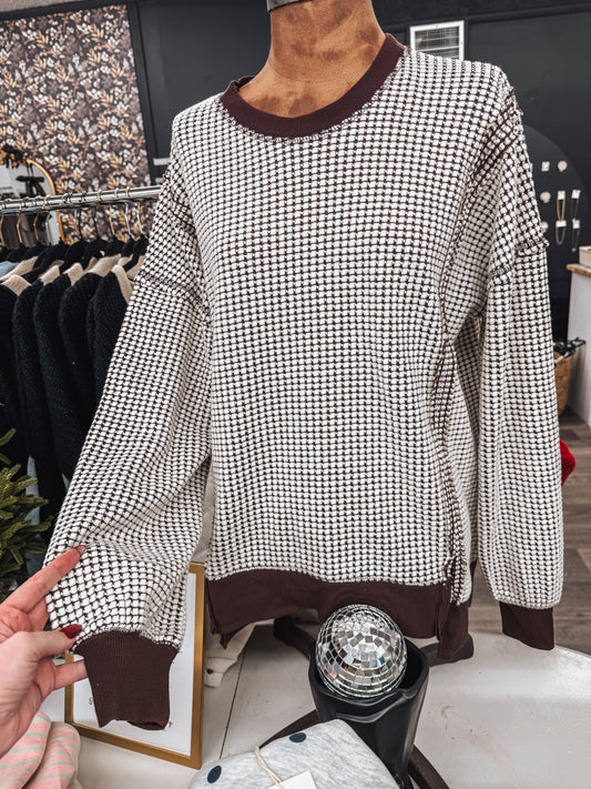 textured chocolate pullover