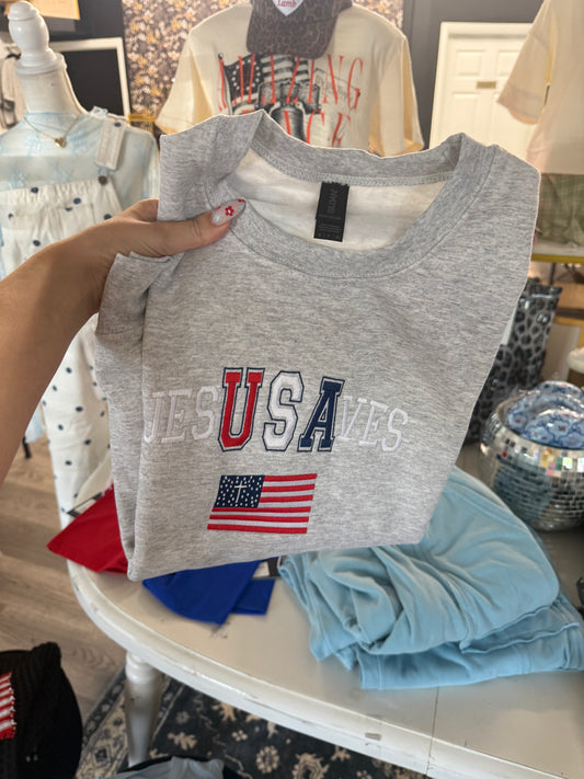 embroidered jesus saves usa SMALL pullover