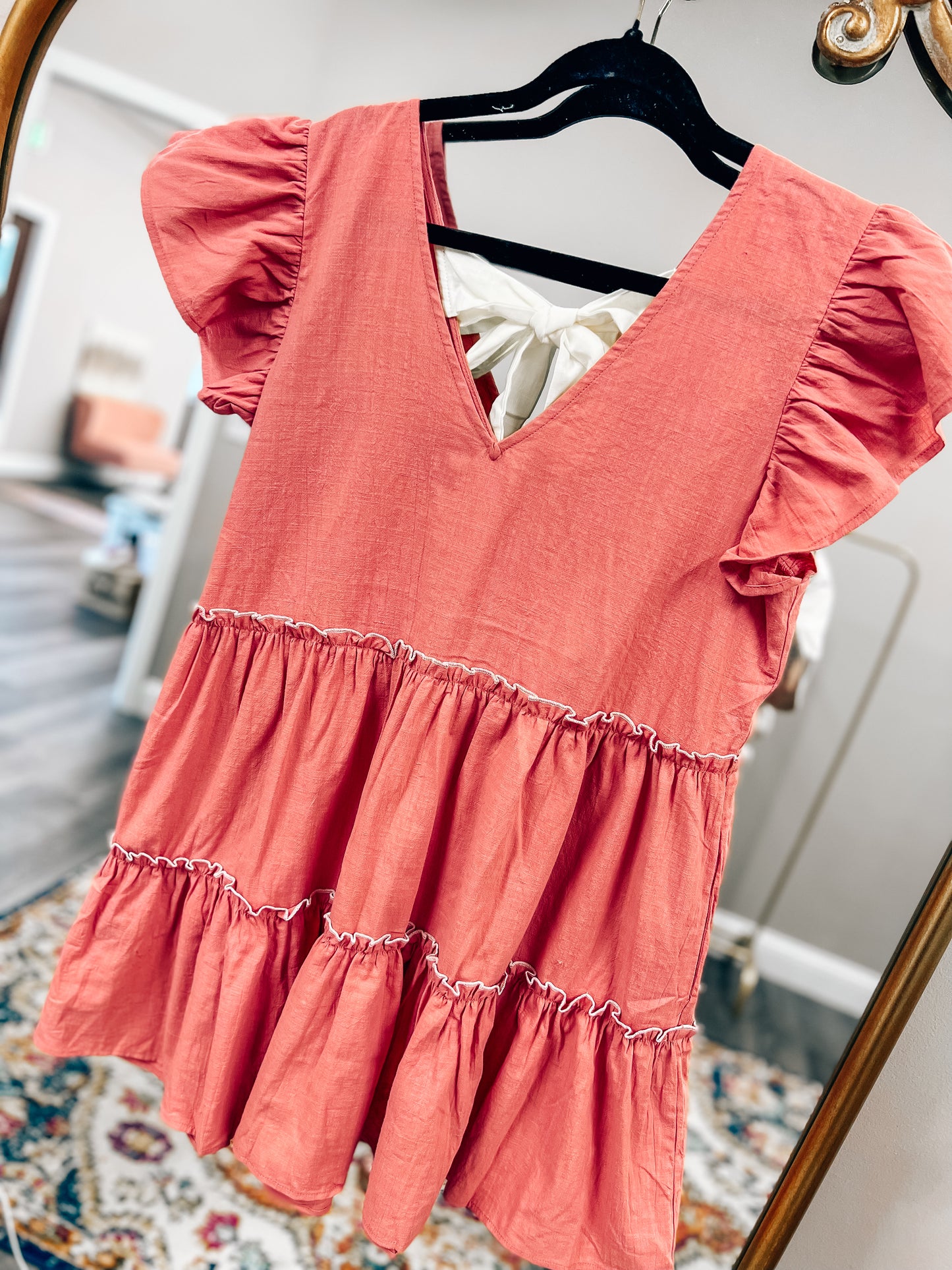 bow tie tiered dress in rose