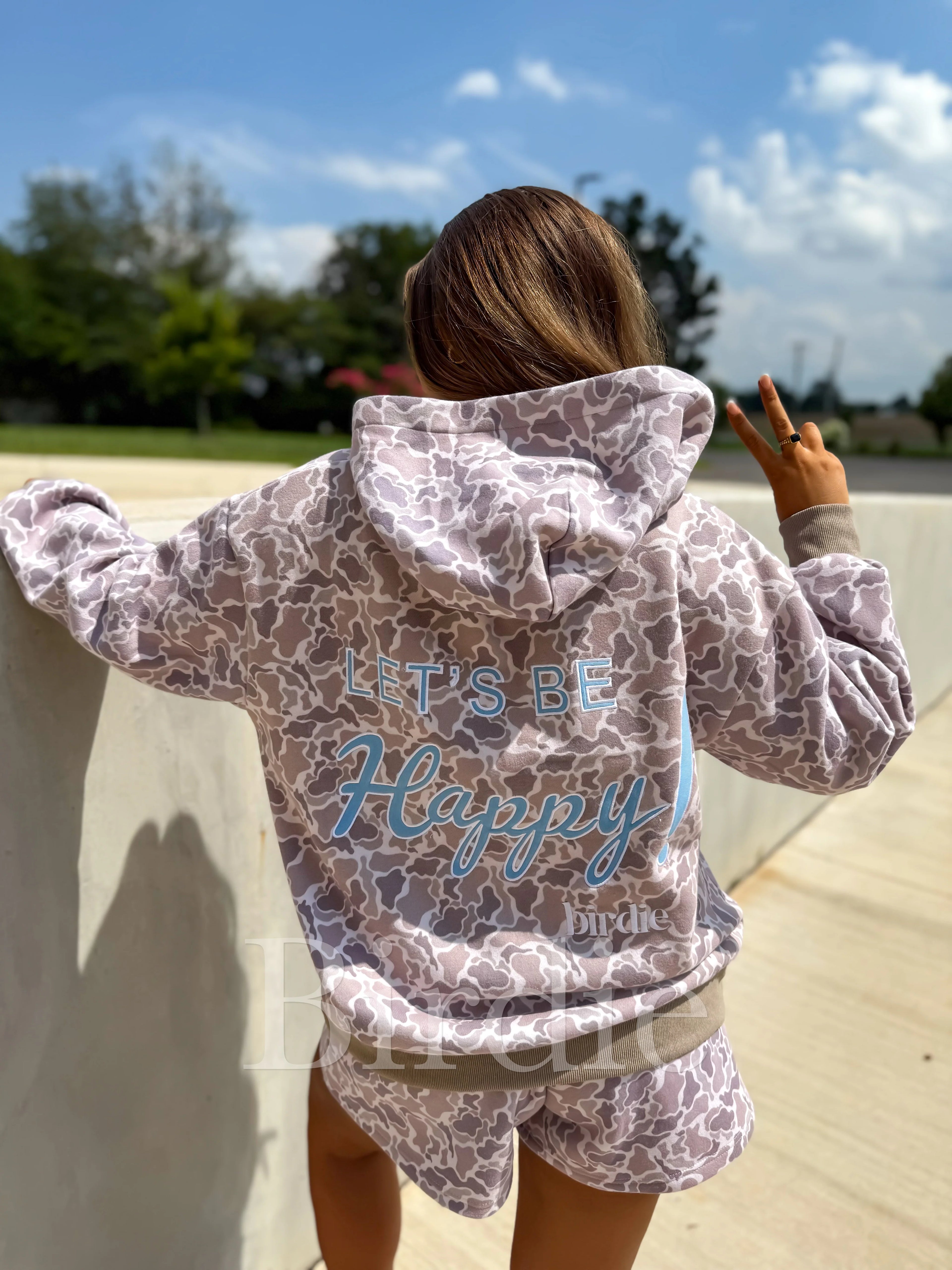 BIRDIE Let's Be Happy Duck Camo Hoodie