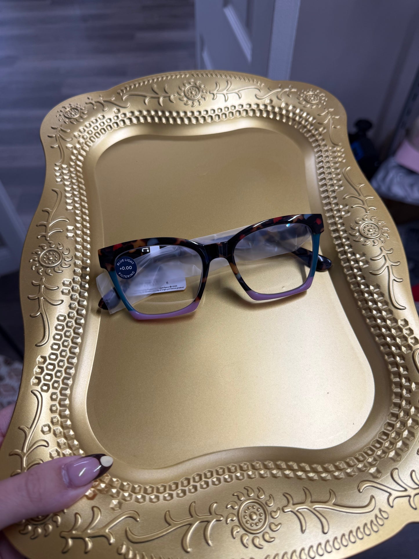 birdie peepfetti tortoise color block blue light glasses