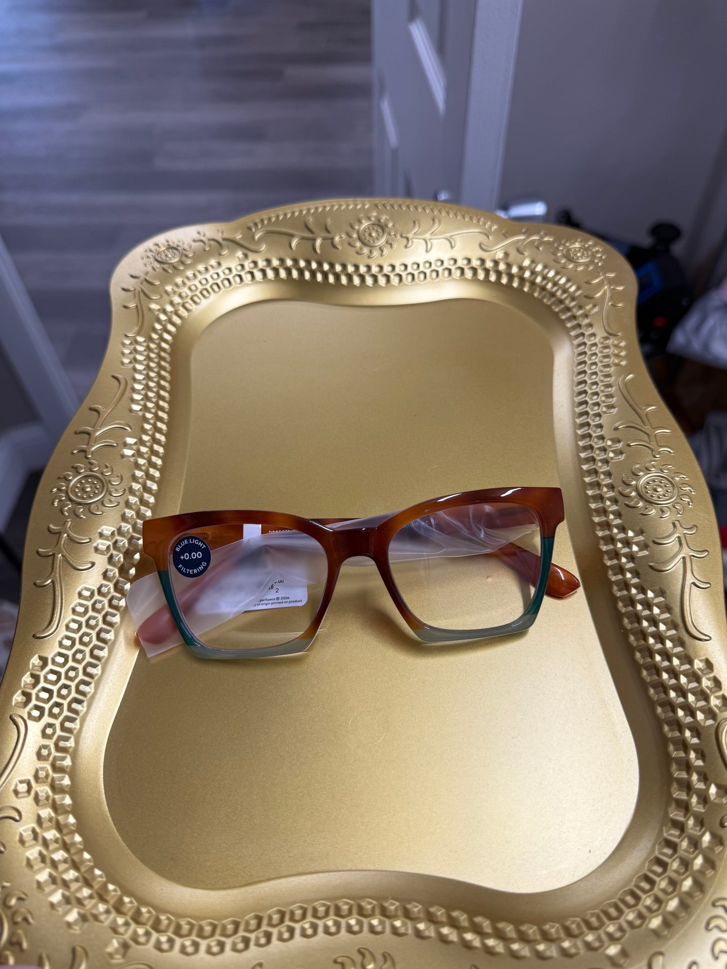 birdie blonde tortoise color block blue light glasses