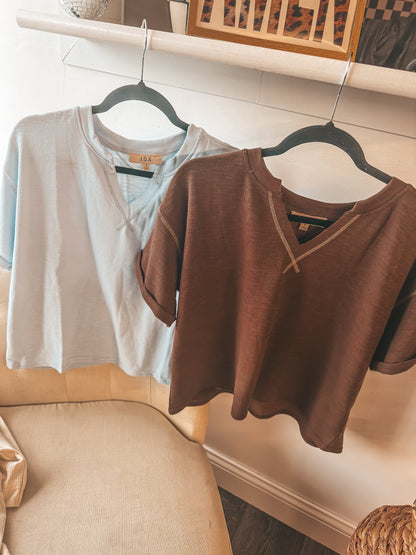 split neck knit tops in 2 colors