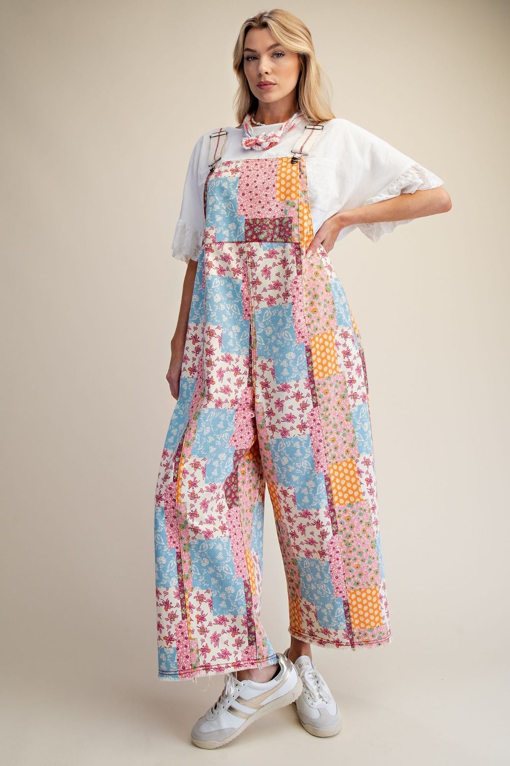 preorder-PATCHWORK PRINT WASHED OVERALLS