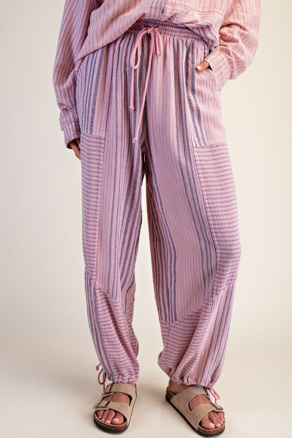 preorder-STRIPE MIX WASHED LINEN PANTS—reg and curvy