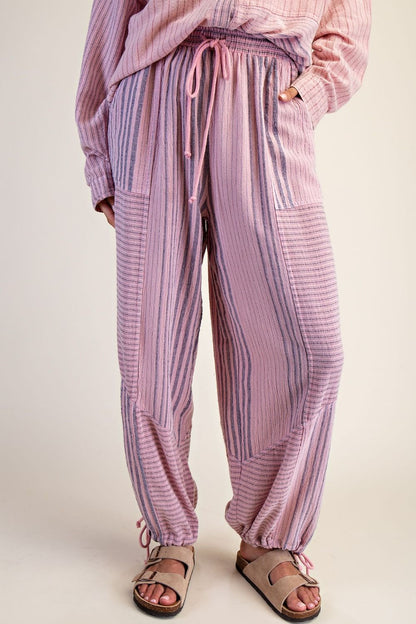 preorder-STRIPE MIX WASHED LINEN PANTS—reg and curvy