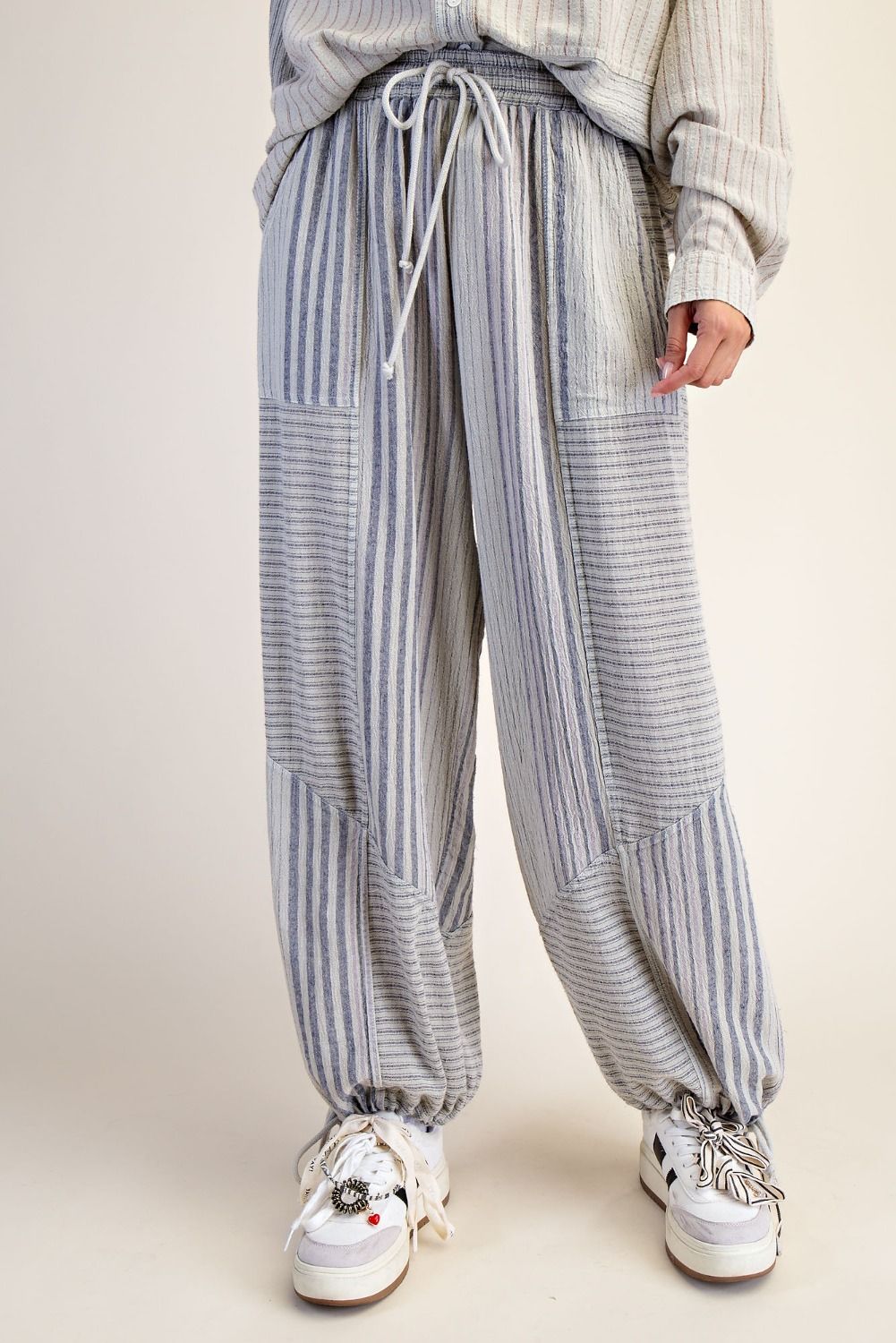 preorder-STRIPE MIX WASHED LINEN PANTS—reg and curvy