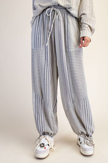 preorder-STRIPE MIX WASHED LINEN PANTS—reg and curvy