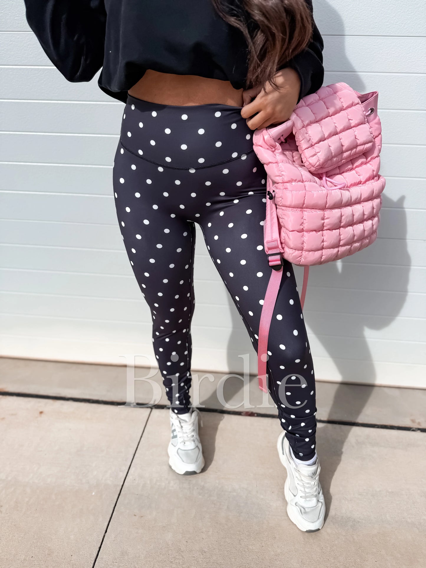 BIRDIE Sculpt Leggings in Black with White Polka Dots