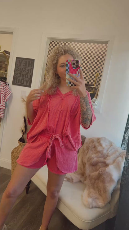 red mineral wash flowy short set